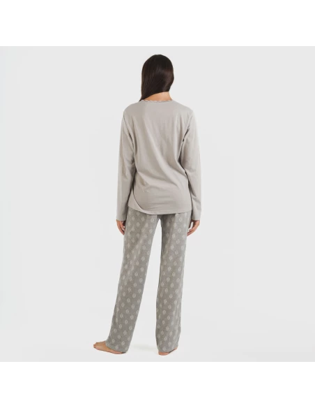 Pijama largo algodón Garbo gris mezcliyado Pijama largo algodón Garbo gris mezcliyado