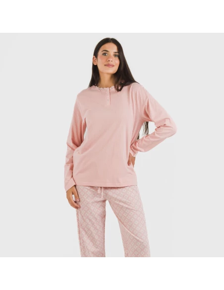 Pijama largo algodón Checo rosa Pijama largo algodón Checo rosa