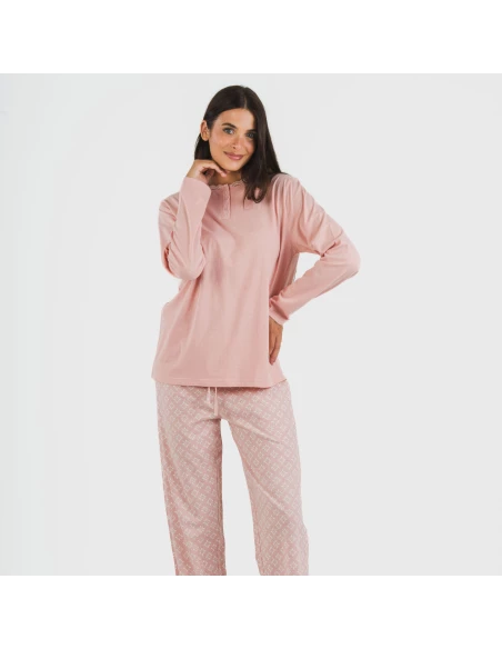 Pijama largo algodón Checo rosa Pijama largo algodón Checo rosa