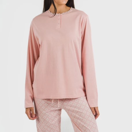 Pijama largo algodón Checo rosa