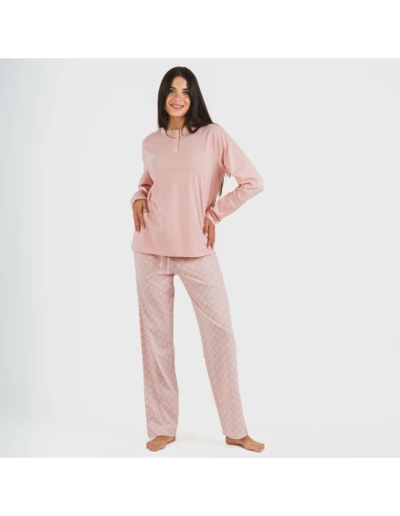 Pijama largo algodón Checo rosa Pijama largo algodón Checo rosa