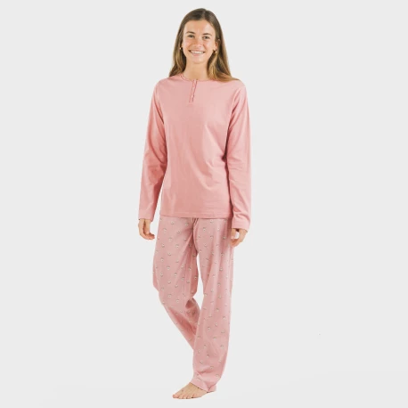 Pijama largo algodón Santi rosa