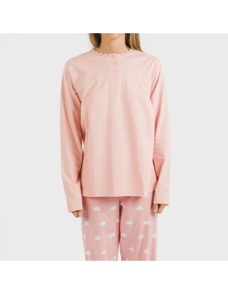 Pijama largo algodón Nubecita rosa
