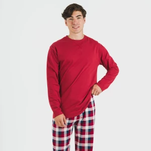 Pijama hombre franela Cuadro Ferni burdeos