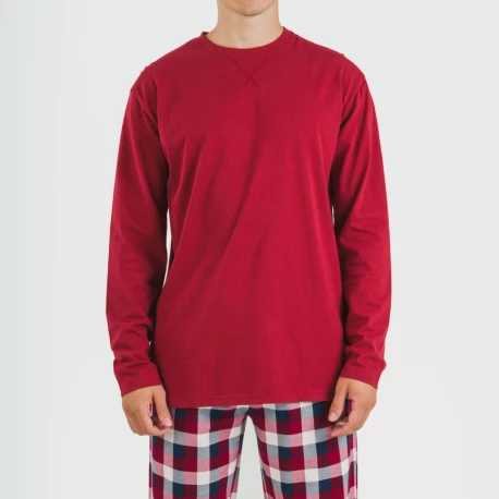Pijama hombre franela Cuadro Ferni burdeos