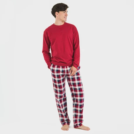 Pijama hombre franela Cuadro Ferni burdeos