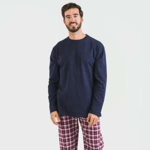 Pijama hombre franela Cuadro Sergio azul marino