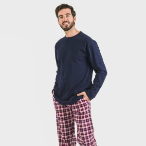 Pijama hombre franela Cuadro Sergio azul marino 2