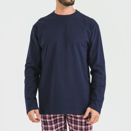 Pijama hombre franela Cuadro Sergio azul marino