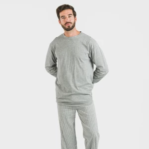 Pijama largo algodón hombre Beto gris mezcliyado 2