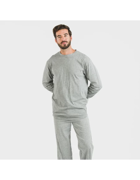 Pijama largo algodón hombre Beto gris mezcliyado Pijama largo algodón hombre Beto gris mezcliyado