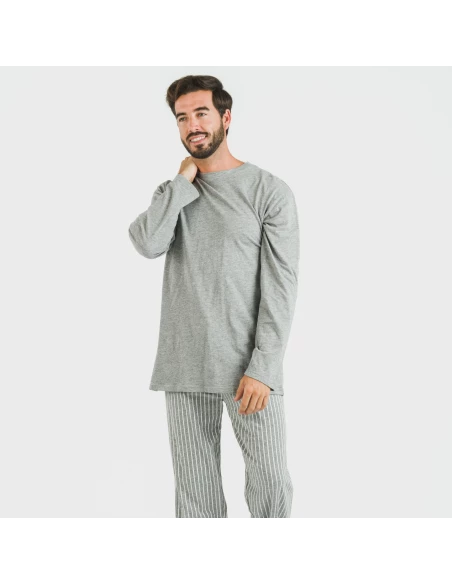 Pijama largo algodón hombre Beto gris mezcliyado Pijama largo algodón hombre Beto gris mezcliyado