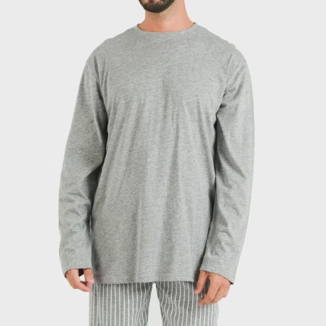 Pijama largo algodón hombre Beto gris mezcliyado