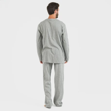 Pijama largo algodón hombre Beto gris mezcliyado