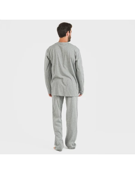Pijama largo algodón hombre Beto gris mezcliyado Pijama largo algodón hombre Beto gris mezcliyado