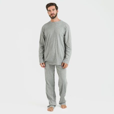 Pijama largo algodón hombre Beto gris mezcliyado