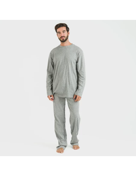 Pijama largo algodón hombre Beto gris mezcliyado Pijama largo algodón hombre Beto gris mezcliyado