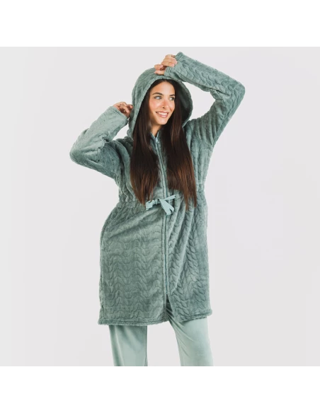 Bata terciopelo con gorro Devore lisa Bata terciopelo con gorro Devore lisa