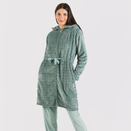 Bata terciopelo con gorro Devore lisa