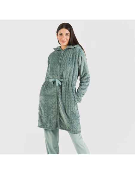 Bata terciopelo con gorro Devore lisa Bata terciopelo con gorro Devore lisa