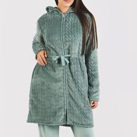 Bata terciopelo con gorro Devore lisa