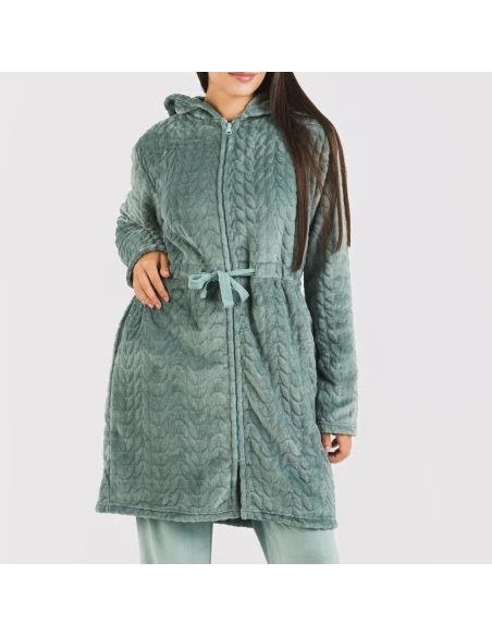 Bata terciopelo con gorro Devore lisa Bata terciopelo con gorro Devore lisa