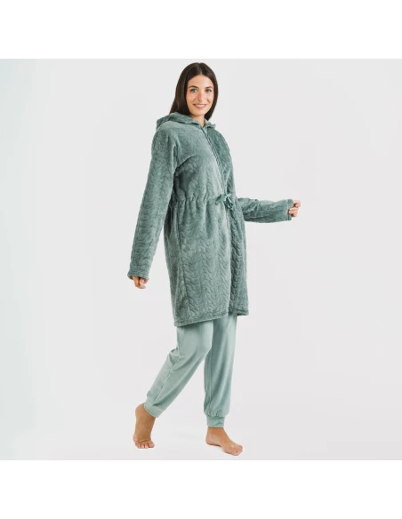 Bata terciopelo con gorro Devore lisa Bata terciopelo con gorro Devore lisa