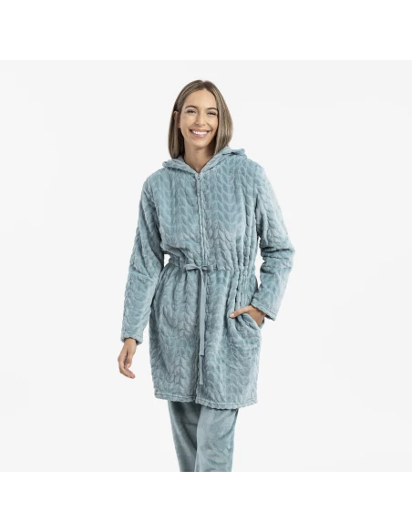 Bata terciopelo con gorro Devore lisa Bata terciopelo con gorro Devore lisa