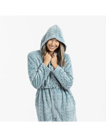 Bata terciopelo con gorro Devore lisa Bata terciopelo con gorro Devore lisa