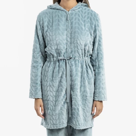 Bata terciopelo con gorro Devore lisa