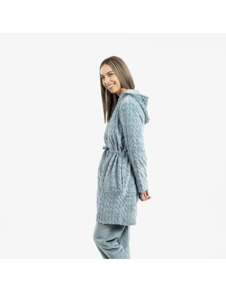 Bata terciopelo con gorro Devore lisa Bata terciopelo con gorro Devore lisa