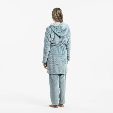 Bata terciopelo con gorro Devore lisa