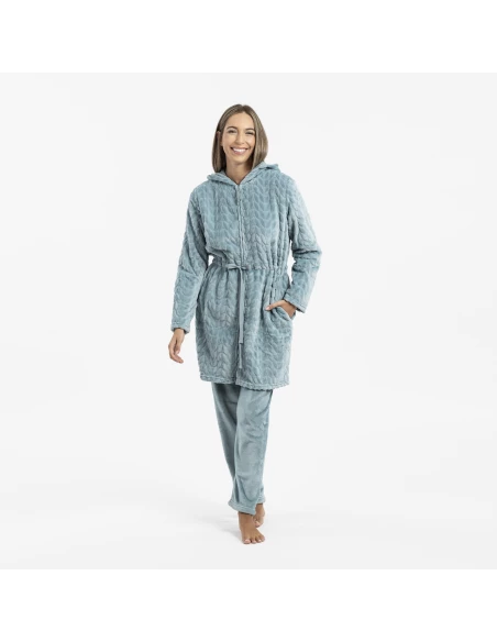 Bata terciopelo con gorro Devore lisa Bata terciopelo con gorro Devore lisa