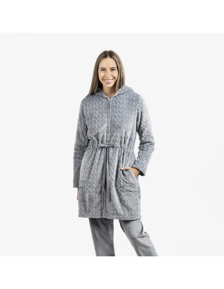 Bata terciopelo con gorro Devore lisa