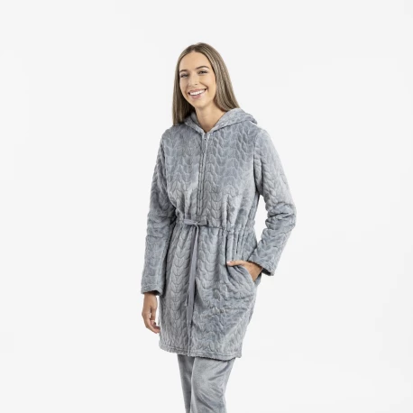 Bata terciopelo con gorro Devore lisa