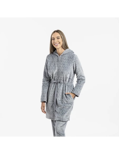 Bata terciopelo con gorro Devore lisa