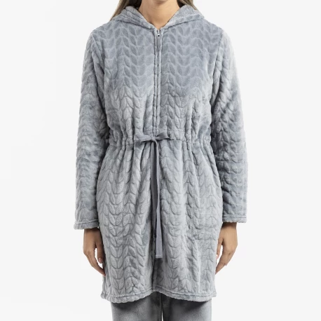 Bata terciopelo con gorro Devore lisa