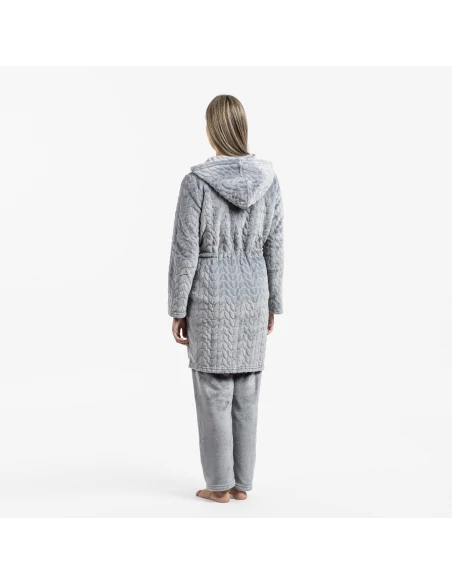 Bata terciopelo con gorro Devore lisa