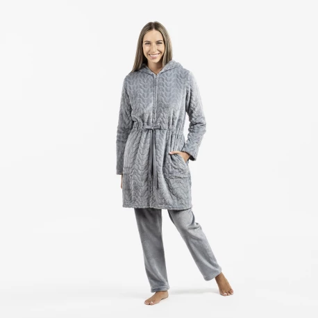 Bata terciopelo con gorro Devore lisa