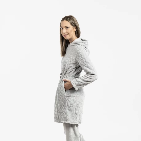 Bata terciopelo con gorro Devore lisa