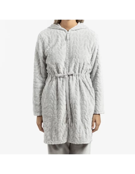 Bata terciopelo con gorro Devore lisa