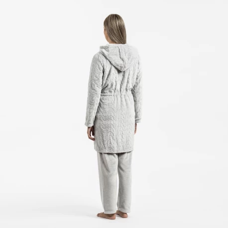 Bata terciopelo con gorro Devore lisa