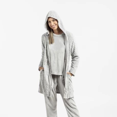 Bata terciopelo con gorro Devore lisa