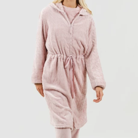 Bata terciopelo con gorro Devore lisa