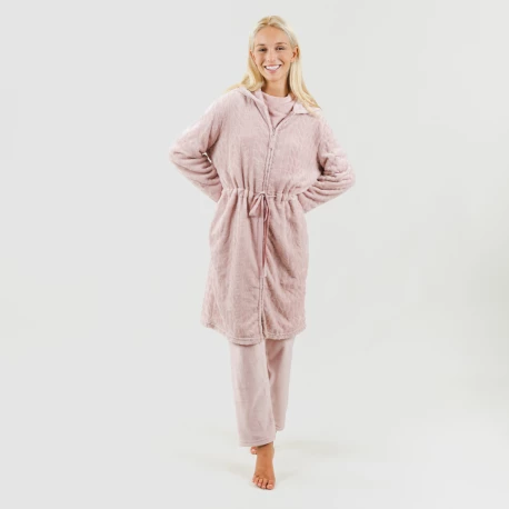 Bata terciopelo con gorro Devore lisa