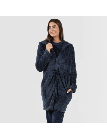 Bata terciopelo con gorro Devore lisa Bata terciopelo con gorro Devore lisa