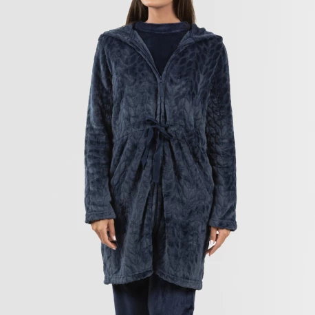 Bata terciopelo con gorro Devore lisa