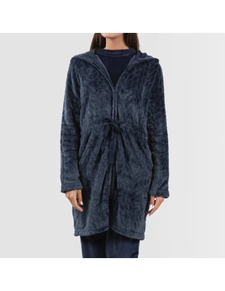 Bata terciopelo con gorro Devore lisa Bata terciopelo con gorro Devore lisa