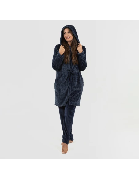 Bata terciopelo con gorro Devore lisa Bata terciopelo con gorro Devore lisa