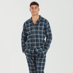 Pijama franela con solapa hombre Cuadro Brais azul 2